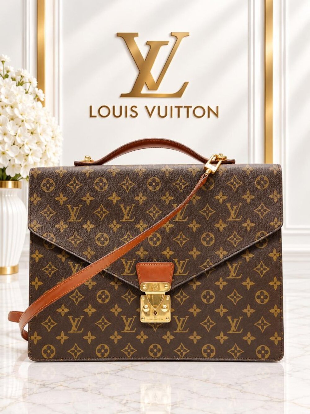 Louis Vuitton Porte Documents Bandouliere Monogram Briefcase Crossbody Bag